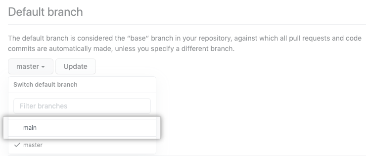 Default branch dropdown selector