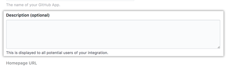 Field for a description of your GitHub App