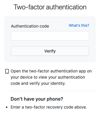 Two-factor authentication prompt