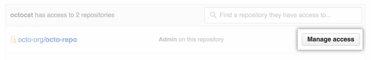 リポジトリの [Manage access] ボタン