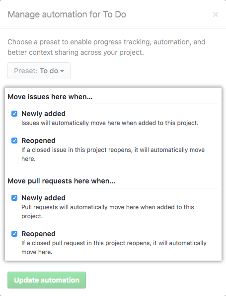 List of options for automating the column