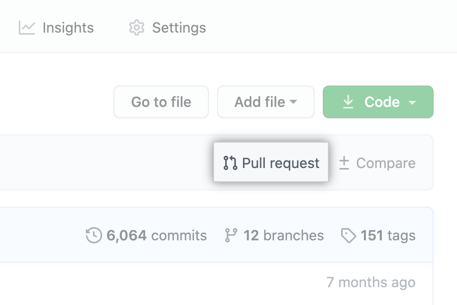 ファイルのリスト上の"Pull request" リンク