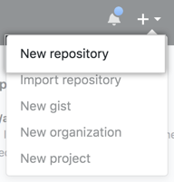 Menu suspenso Create New Repository (Criar novo repositório)