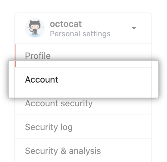 Account settings menu option