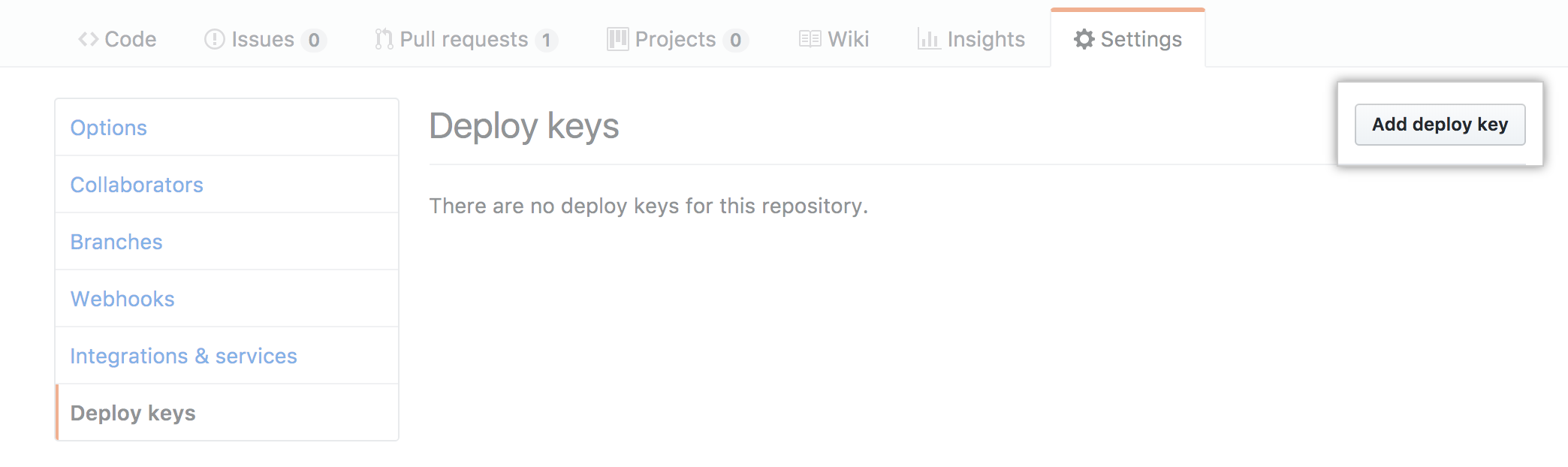 Add Deploy Keys link