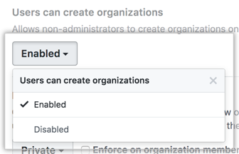 Users can create organizations 下拉菜单