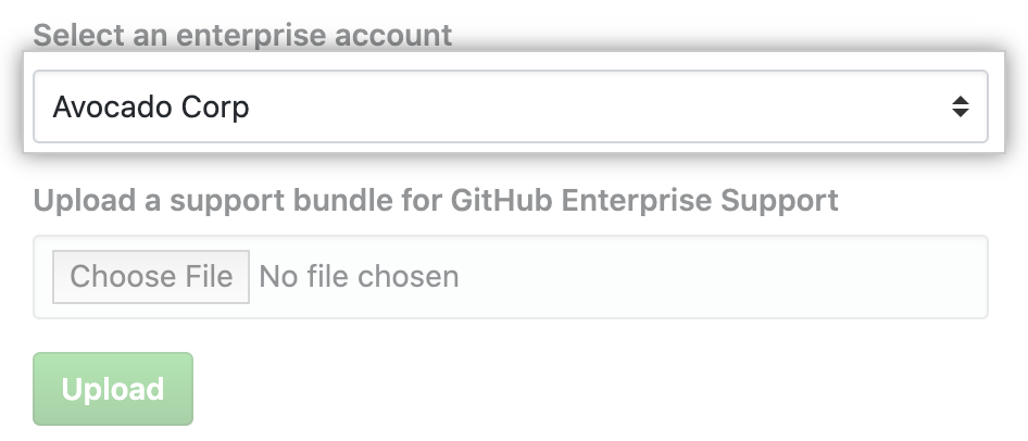 Choose the support bundle's enterprise account