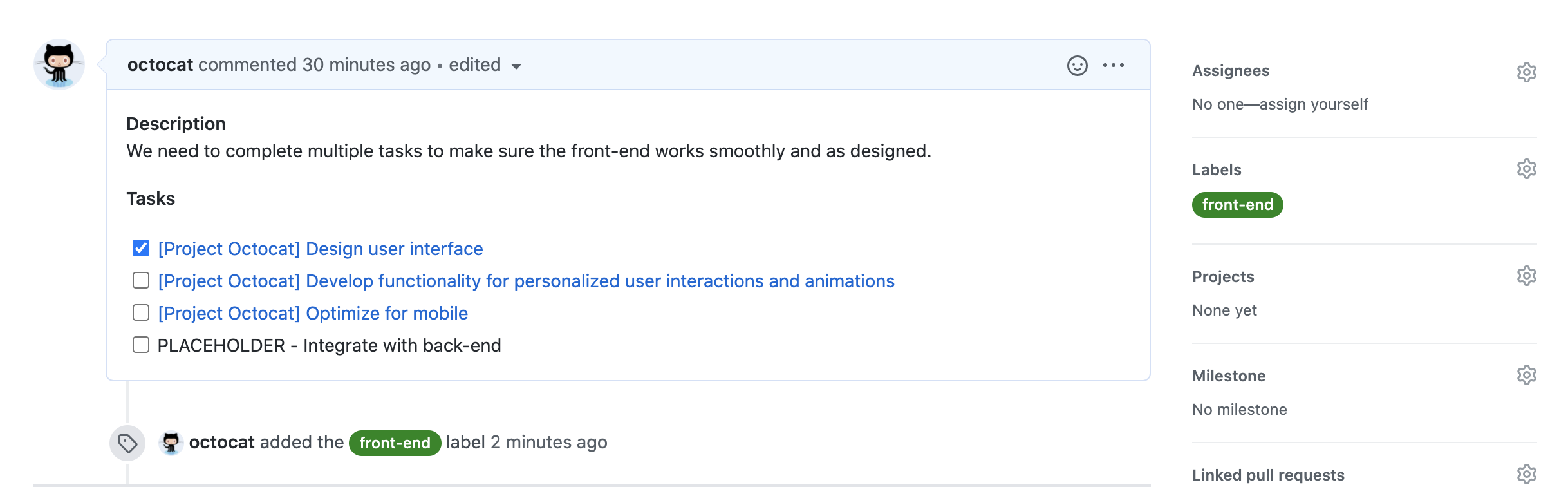 Adding a label to an issue example