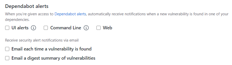 Dependabot alerts options