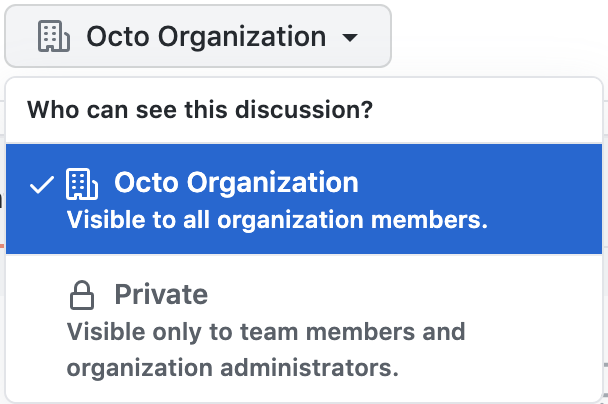 Team discussions privacy settings menu