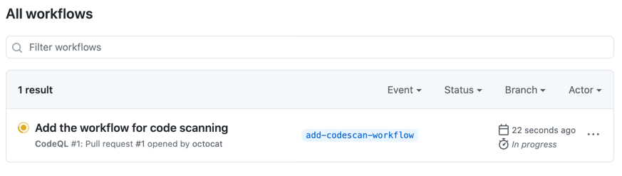 After you commit the workflow file or create a pull request, 代码扫描 will analyze your code according to the frequency you specified in your workflow file. If you created a pull request, 代码扫描 will only analyze the code on the pull request's topic branch until you merge the pull request into the default branch of the repository.