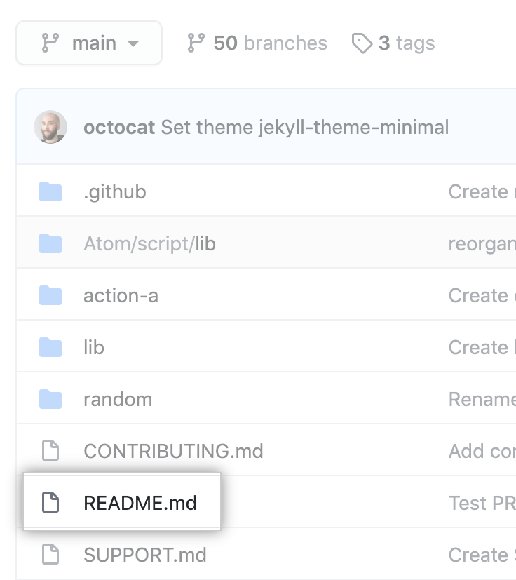 Archivo README en la lista de archivos