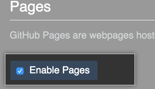 GitHub Pages checkbox