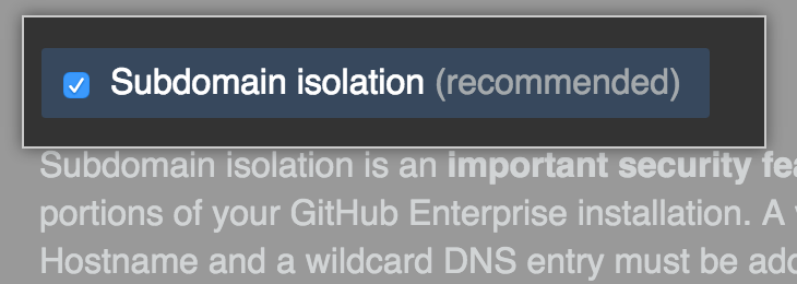 Subdomain isolation checkbox