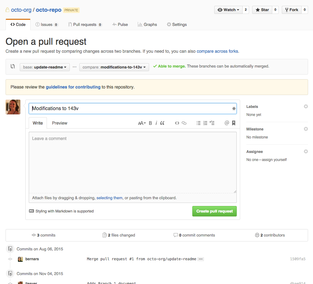 Pull Request review page