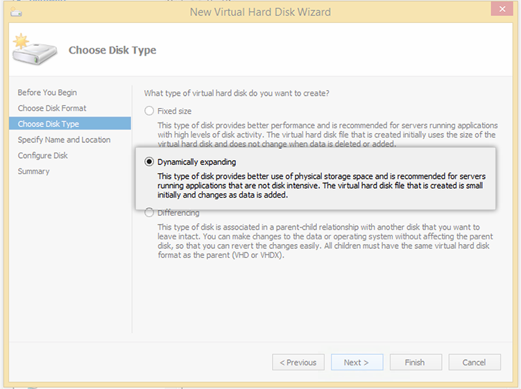 Creating a dynamically expanding drive