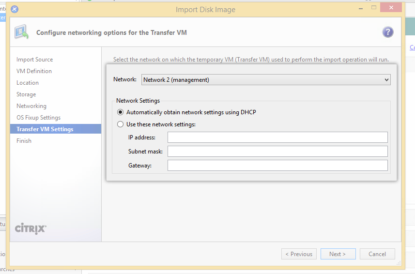 Transfer VM options