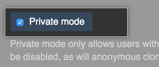 Private mode checkbox