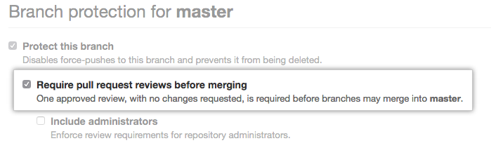 Pull request review restriction checkbox