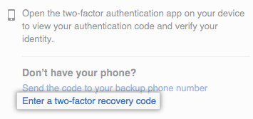 2FA recovery code dialog box