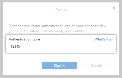 The 2FA code prompt