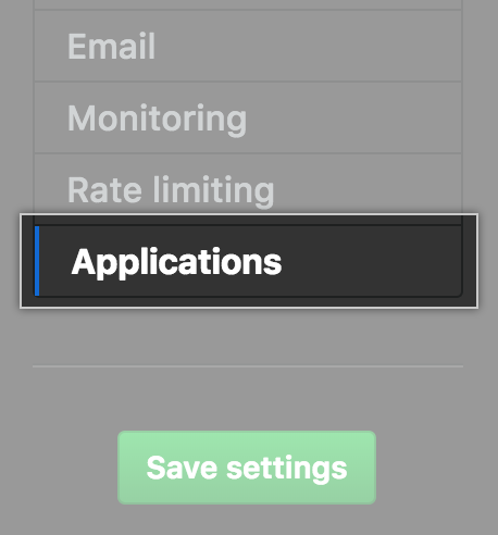 Guia Applications (Aplicativos) na barra lateral Settings (Configurações)