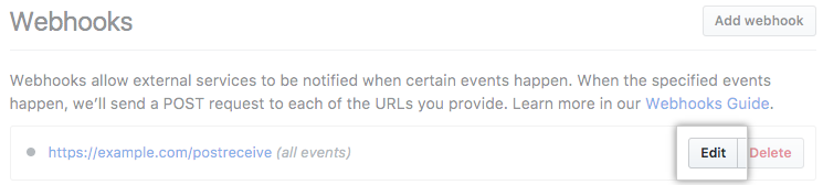 Edit button next to a webhook