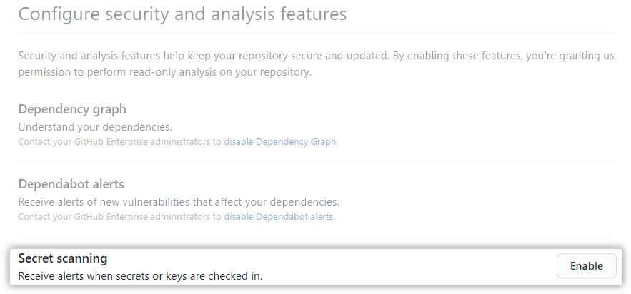 Enable secret scanning for your repository