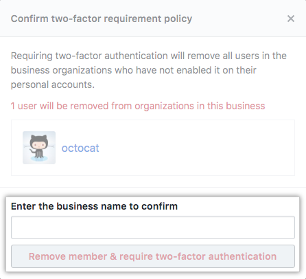 Confirm two-factor enforcement box