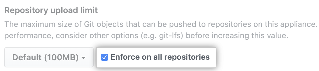 すべてのリポジトリにオブジェクトの最大サイズを適用するオプション