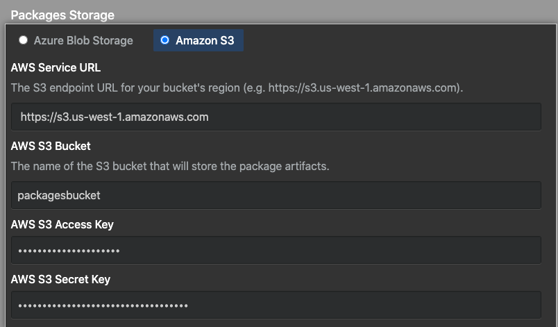 Entry boxes for your S3 AWS bucket's details