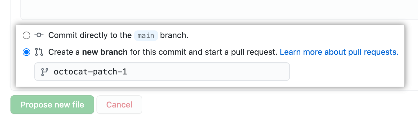 Opções para fazer commit no branch