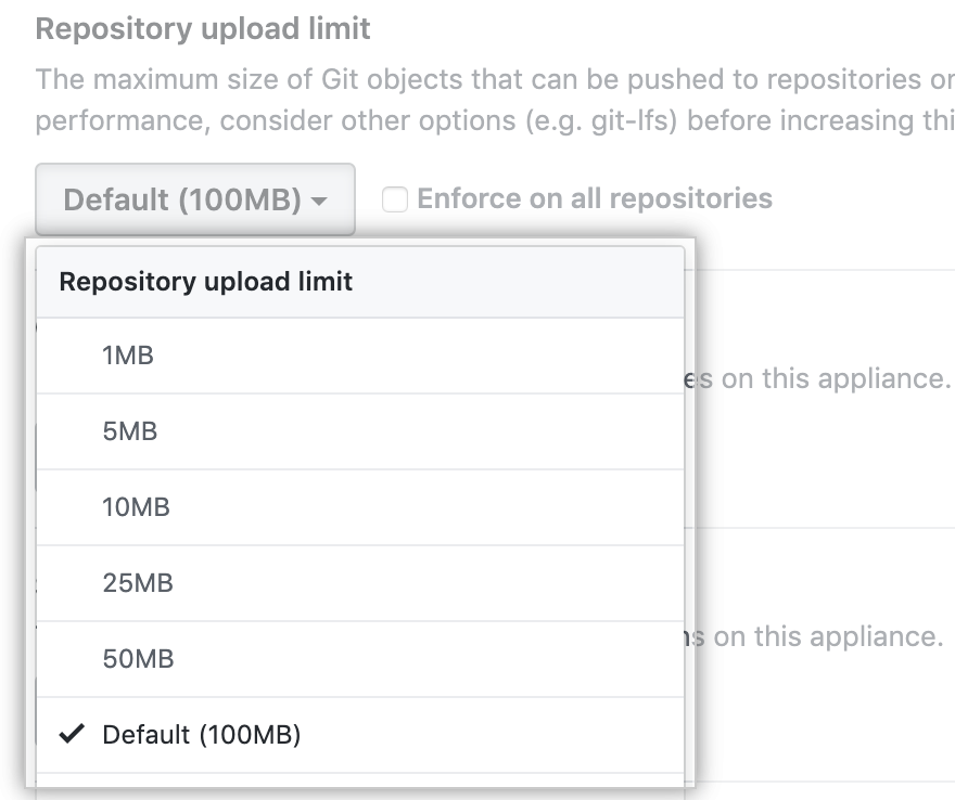 Drop-down menu with maximum object size options