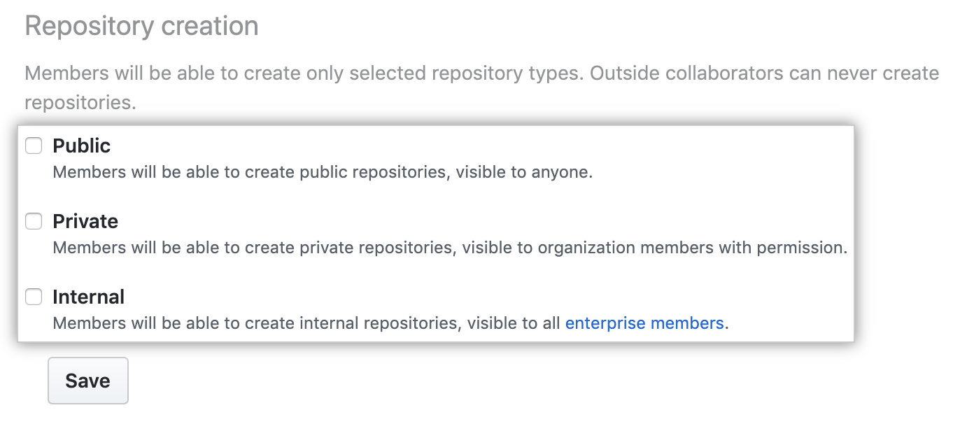 Opciones de creación de repositorio