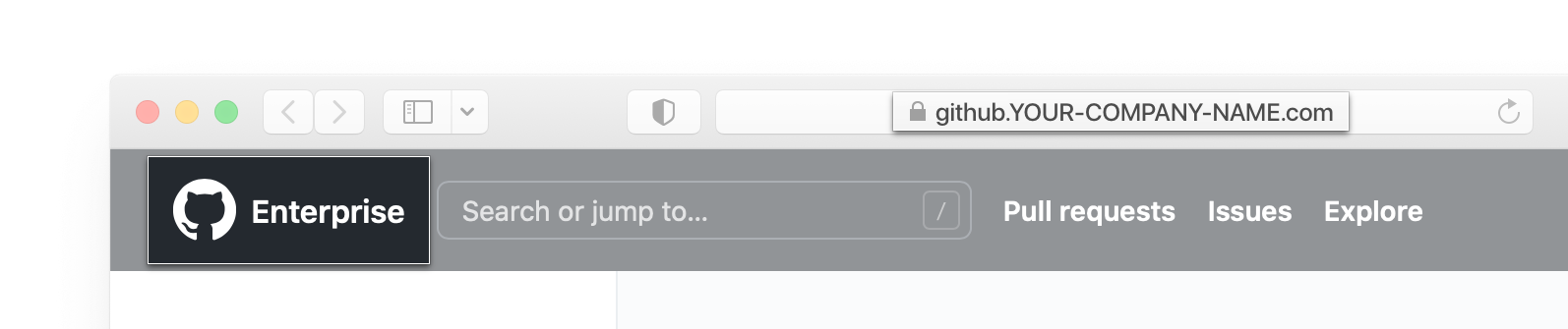 Screenshot of address bar and GitHub Enterprise Server header in a browser