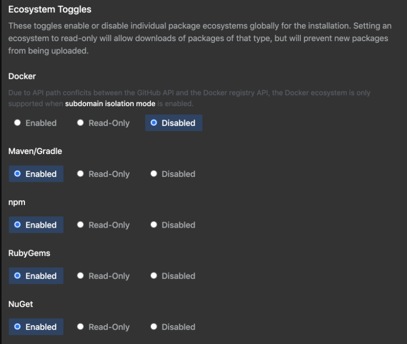 Ecosystem toggles