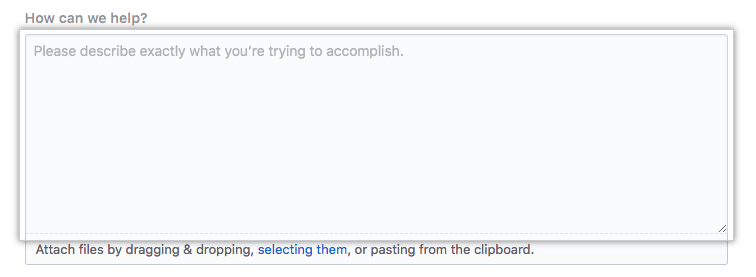 Screenshot of the "How can we help" text area.