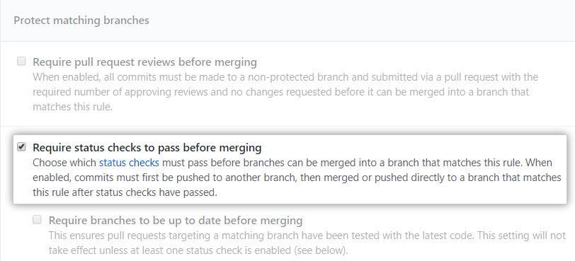 Opção Required status checks (Verificações de status obrigatórias)