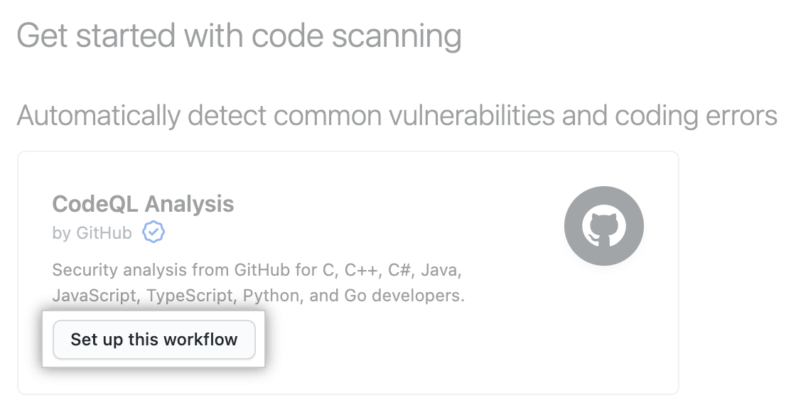 "Set up this workflow" button under "Get started with escaneo de código" heading