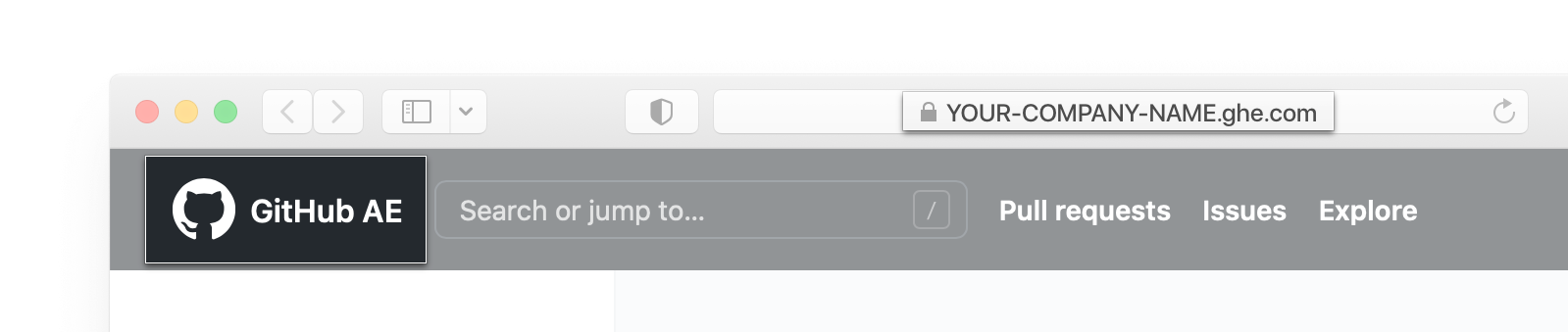 Barra de endereços e header de GitHub AE em um navegador
