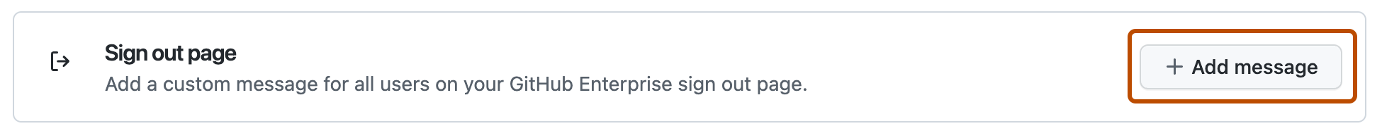 Captura de pantalla de la sección "Página de cierre de sesión" de la configuración de "Mensajes". Un botón, etiquetado con un icono de signo más y "Agregar mensaje", está resaltado.