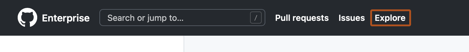 Screenshot of the navigation bar at the top of the web UI for GitHub Enterprise Server. The word "Explore" is highlighted with an orange outline.