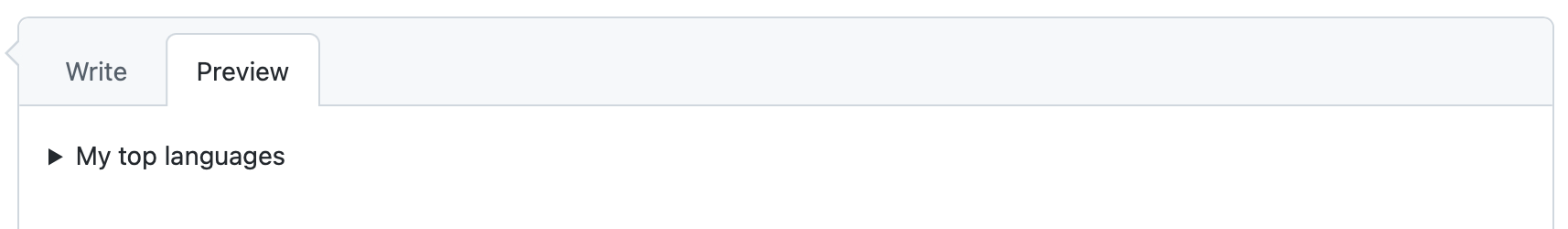 Screenshot of the "Preview" tab of a comment. To the left of the words "Top languages" is an arrow indicating that the section can be expanded.