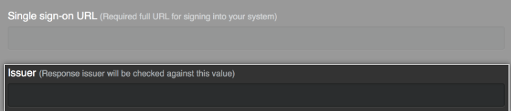 Screenshot of text field for SAML issuer URL