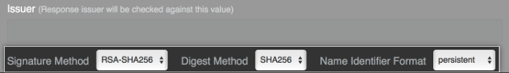Screenshot of drop-down menus to select signature and digest method
