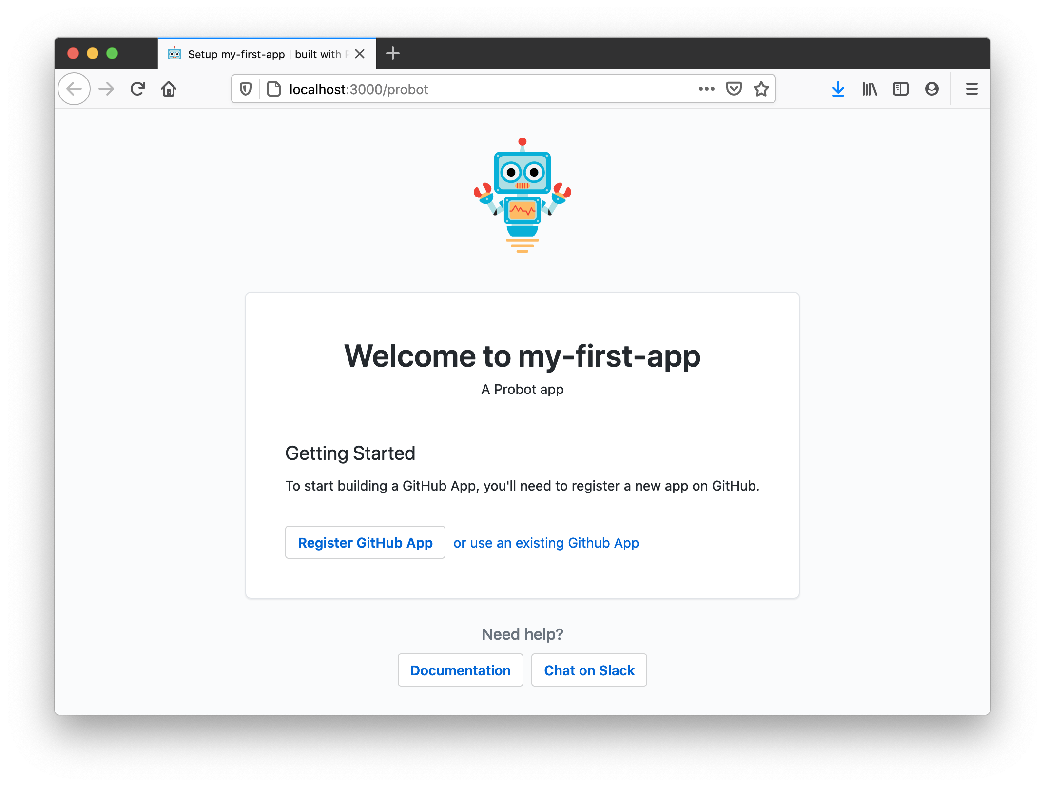 Registrar um aplicativo GitHub do Probot