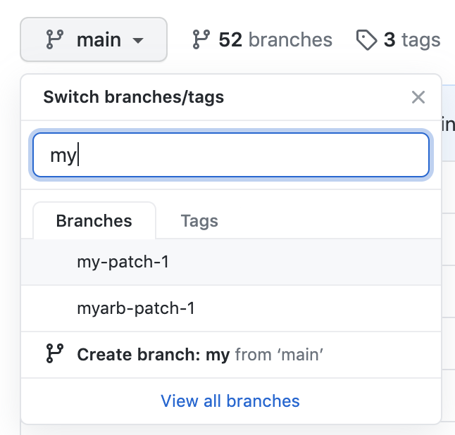 Branch dropdown menu