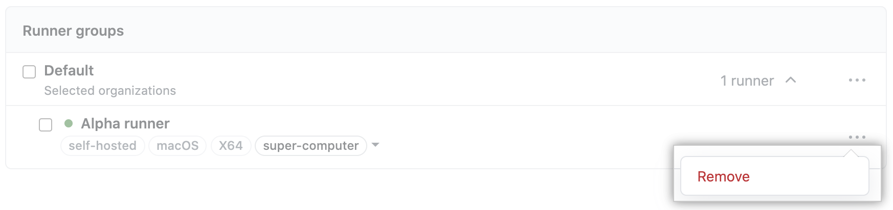 Removing a self-hosted runner setting