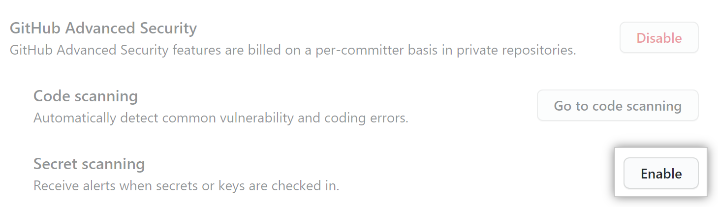 Enable secret scanning for your repository