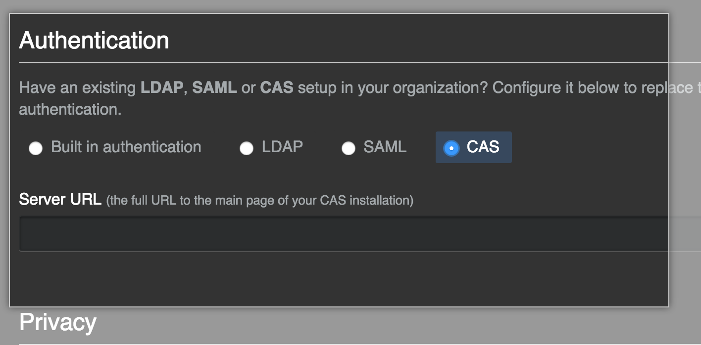 Screenshot of selection of CAS for authentication